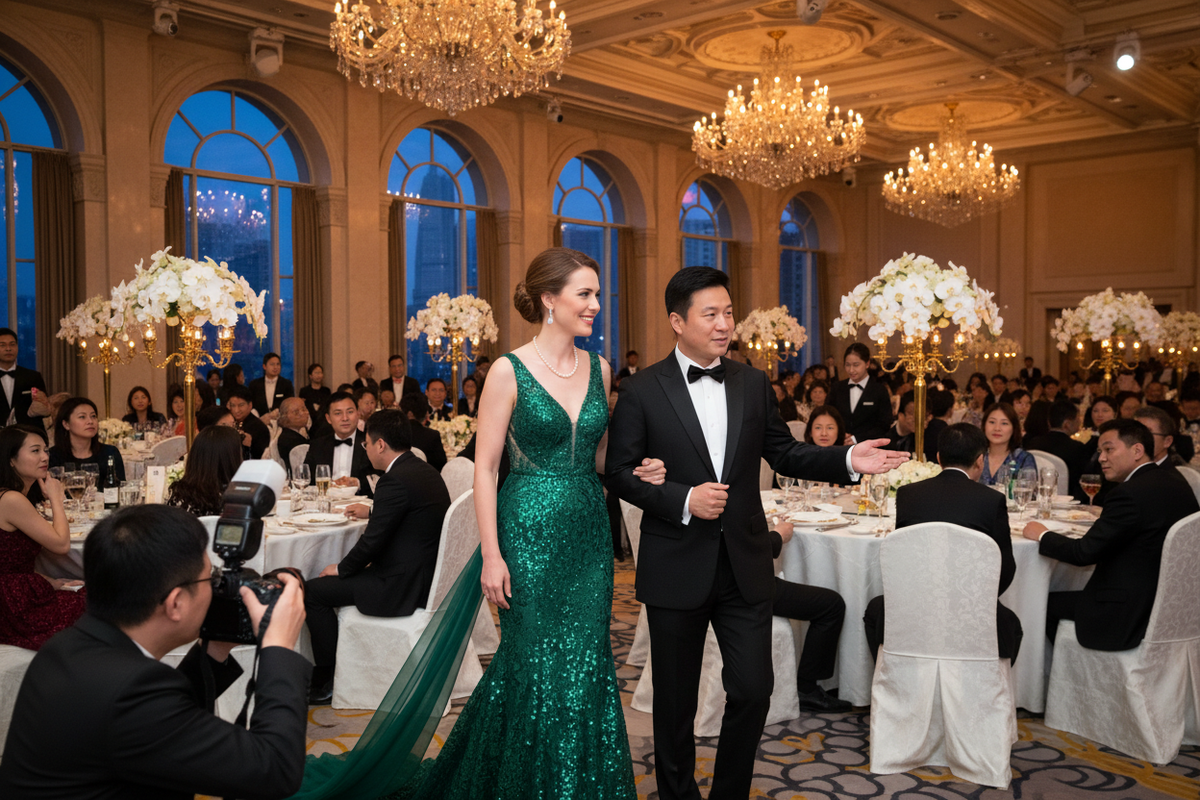 Foreign attendee at Shenzhen gala dinner with companion escort