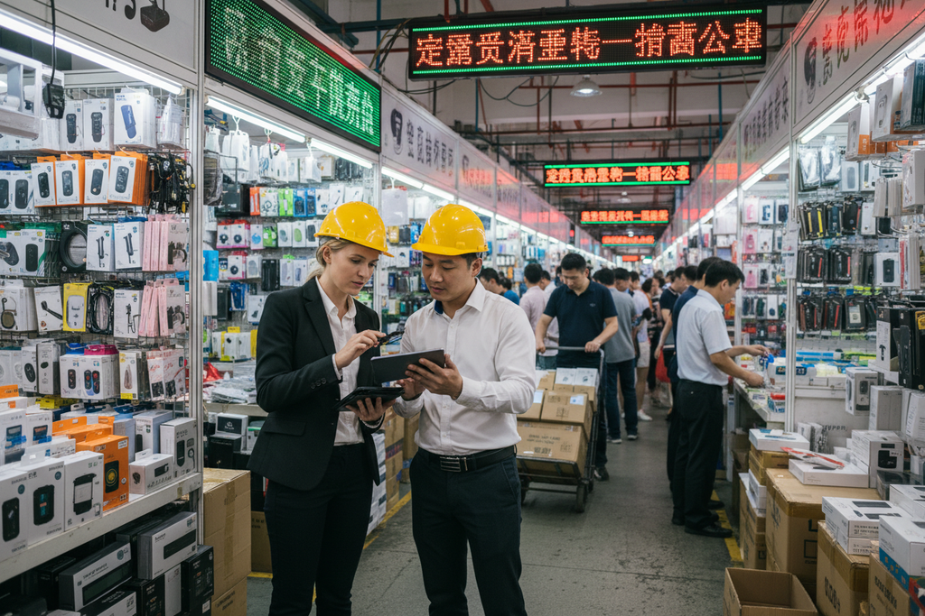 Foreign buyer exploring Shenzhen wholesale market with sourcing agent
