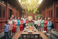 Foreign family visiting China with companion guide