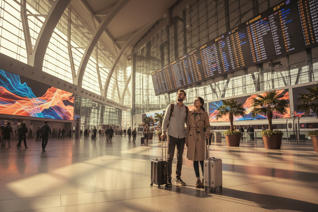 Foreign traveler and companion at Shenzhen high-speed rail station